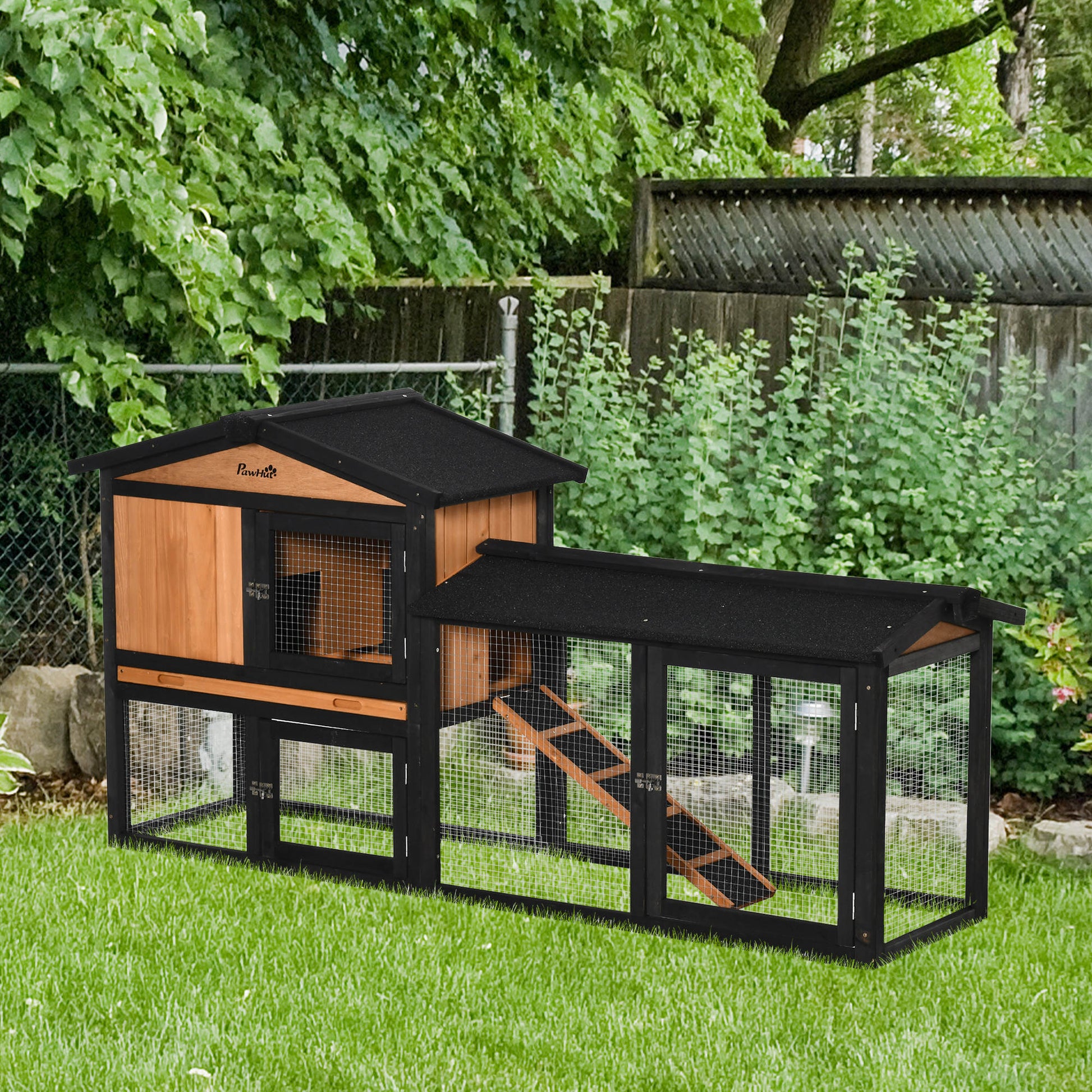 69" Wooden Rabbit Hutch Pet Playpen Bunny House Enclosure with Run Box, Slide-out Tray, Ramp, for Rabbits and Small Anim