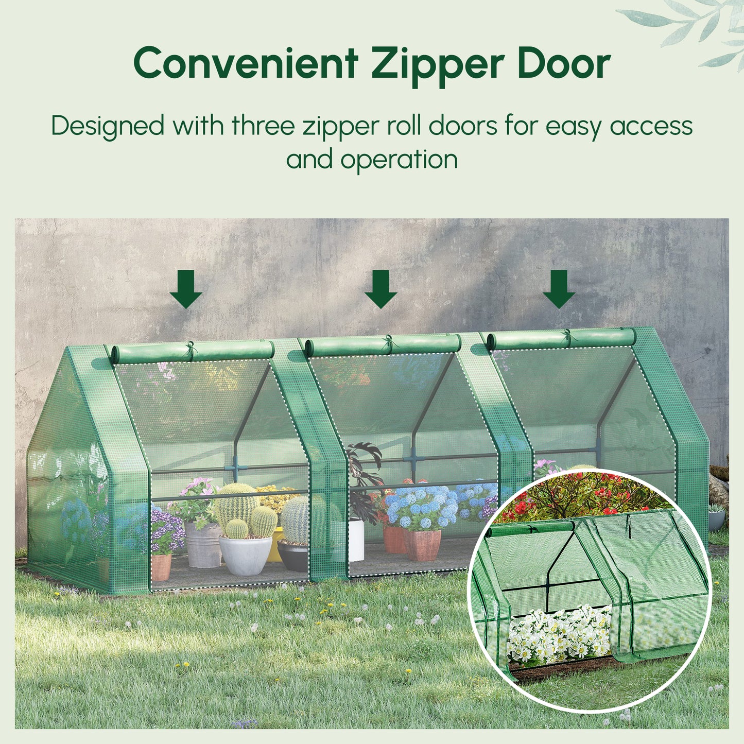 9' x 3' x 3' Portable Mini Greenhouse Tunnel Growing Tent Plants Flower Warm House w/ Zippered Roll-up Doors, PE Cover, 