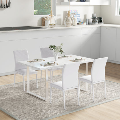 Modern Dining Chairs Set of 4, Upholstered Faux Leather Kitchen Chairs with Rhombic Tufting and Metal Legs for Living Ro