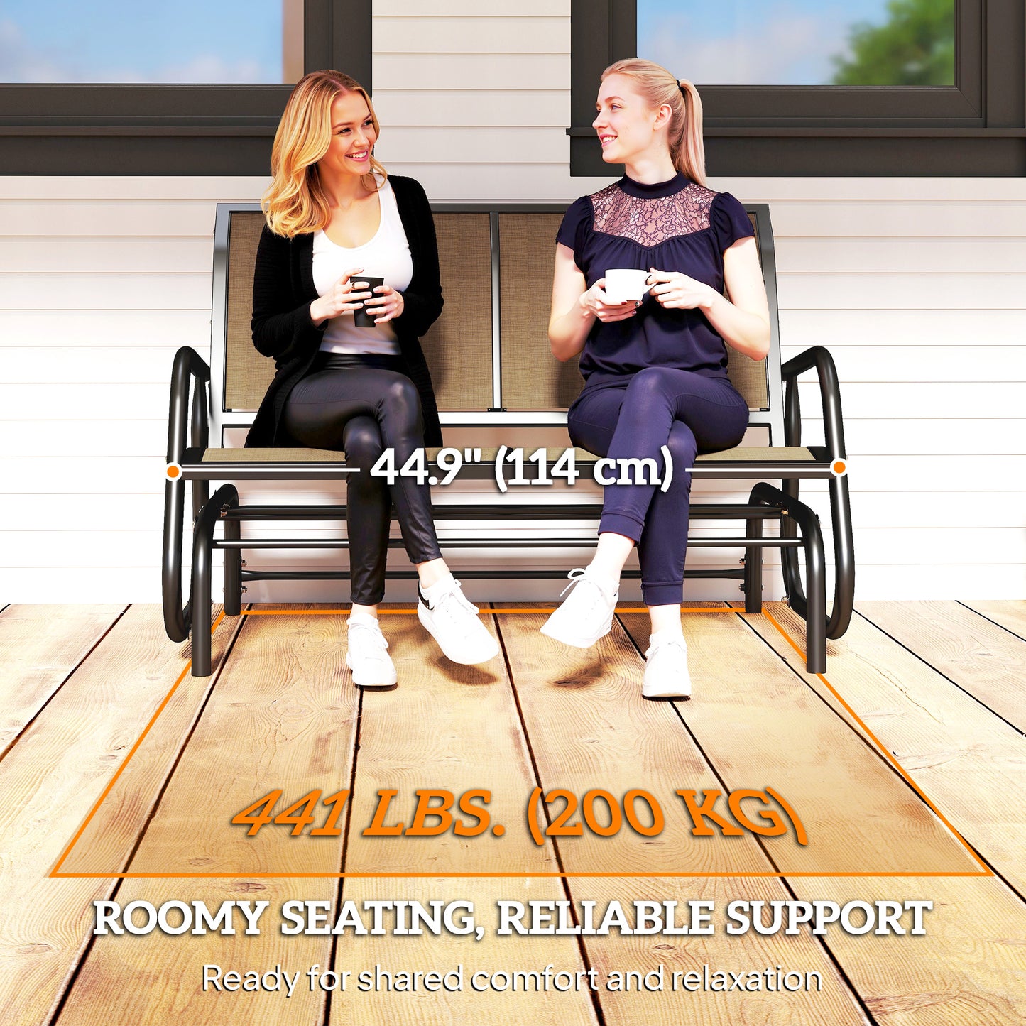 Outdoor Glider Bench, 2 Person Patio Glider Chair, Gliding Outdoor Garden Loveseat Swing Bench with Breathable Mesh Fabr
