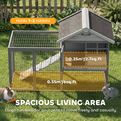 Rabbit Hutch Outdoor, 48"L Large Wooden Bunny Cage with Run, Grey