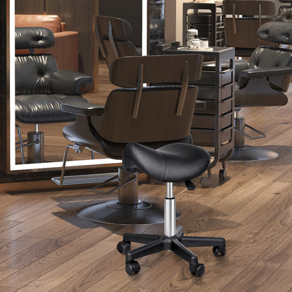 Saddle Stool, PU Leather Rolling Stool with Wheels, Adjustable Salon Chair for Kitchen, Salon Spa, Bar, Home Office, Mas