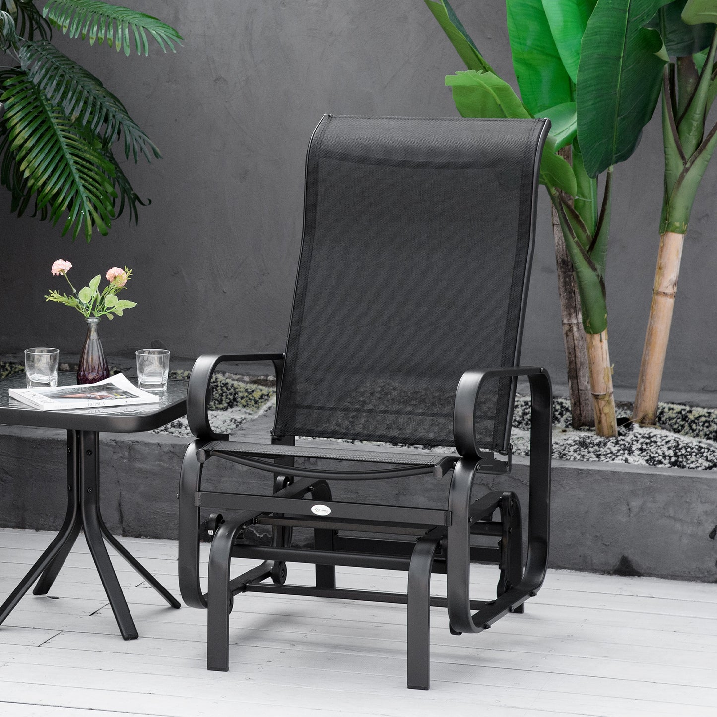 Patio Glider with Breathable Mesh Fabric, Outdoor Glider Chair, Garden Rocking Gliding Seat for Patio, Yard, Porch, Blac