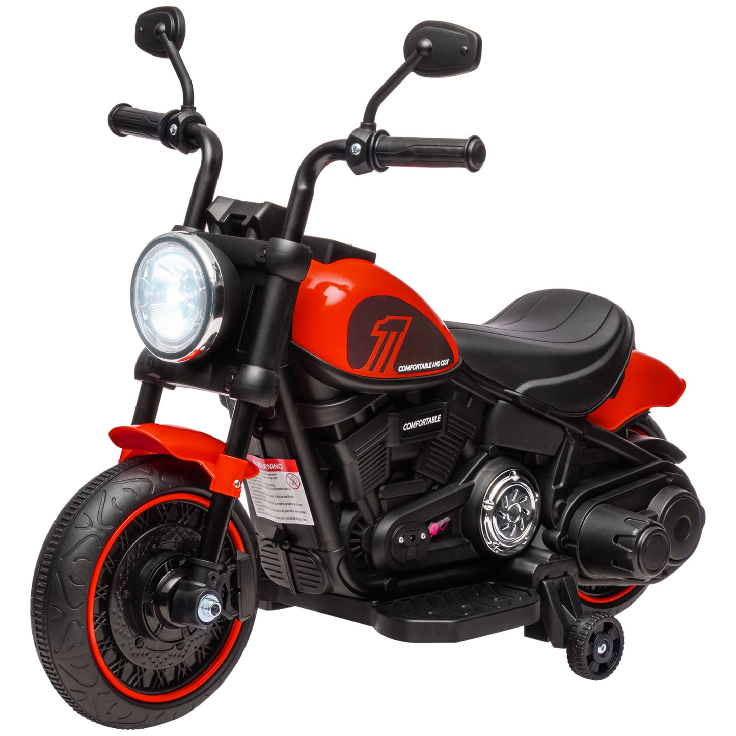 VarietyKart 6V Kids Motorcycle with Training Wheels, Foot Pedal, Headlight, Music, Forward/Reverse, Single-Button Start,
