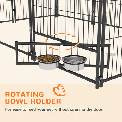 6.9' x 4.6' x 5' Outdoor Dog Kennel with Canopy, Rotating Bowls, Coffee