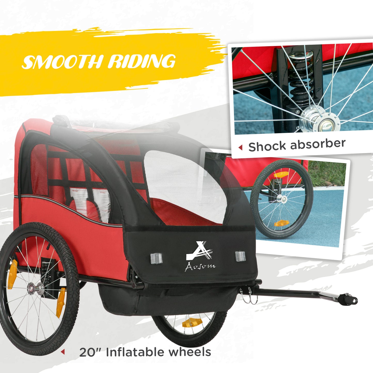 VarietyKart 2 Seat Bike Trailer for Kids, Baby Stroller with Storage Bag, 5 Point Harness, Bicycle Trailer with 20" Whee