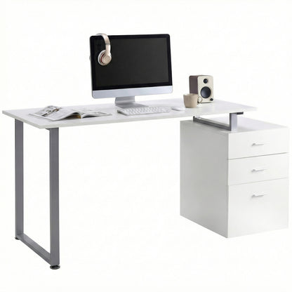 47" Computer Desk Writing Table Workstation with Multi-Use Reversible File Drawers Metal Frame Home Office Furniture, Wh