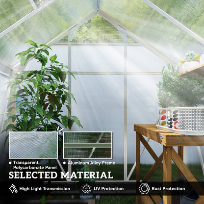 6' x 4' x 6.6' Polycarbonate Greenhouse, Walk-In Green House Kit Garden, Plants Grow, Galvanized Sheet Aluminum Frame wi