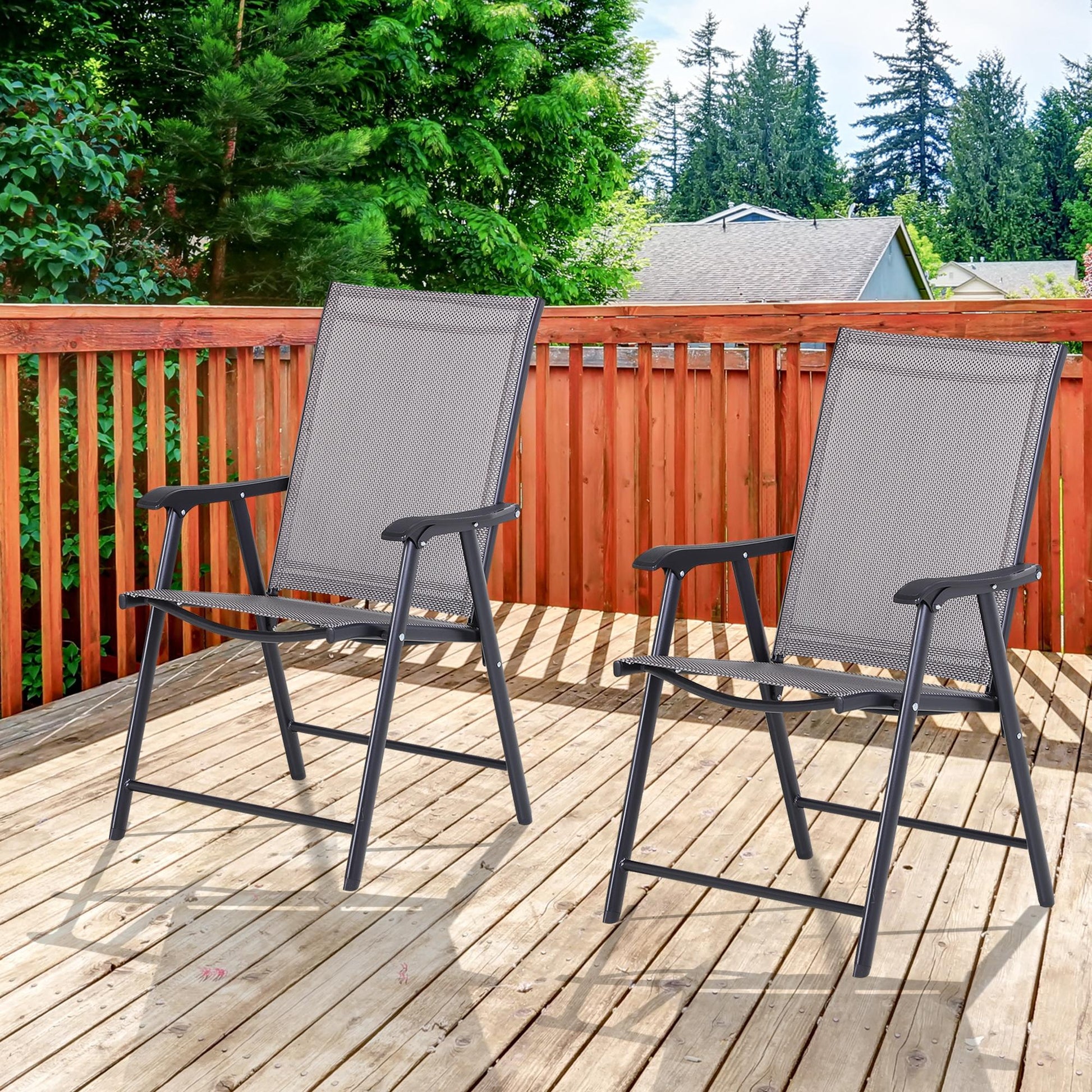 2-Piece Folding Dining Chair Set for Relaxing on Patio, Balcony, or Garden, Comfortable Outdoor Furniture with Armrests,