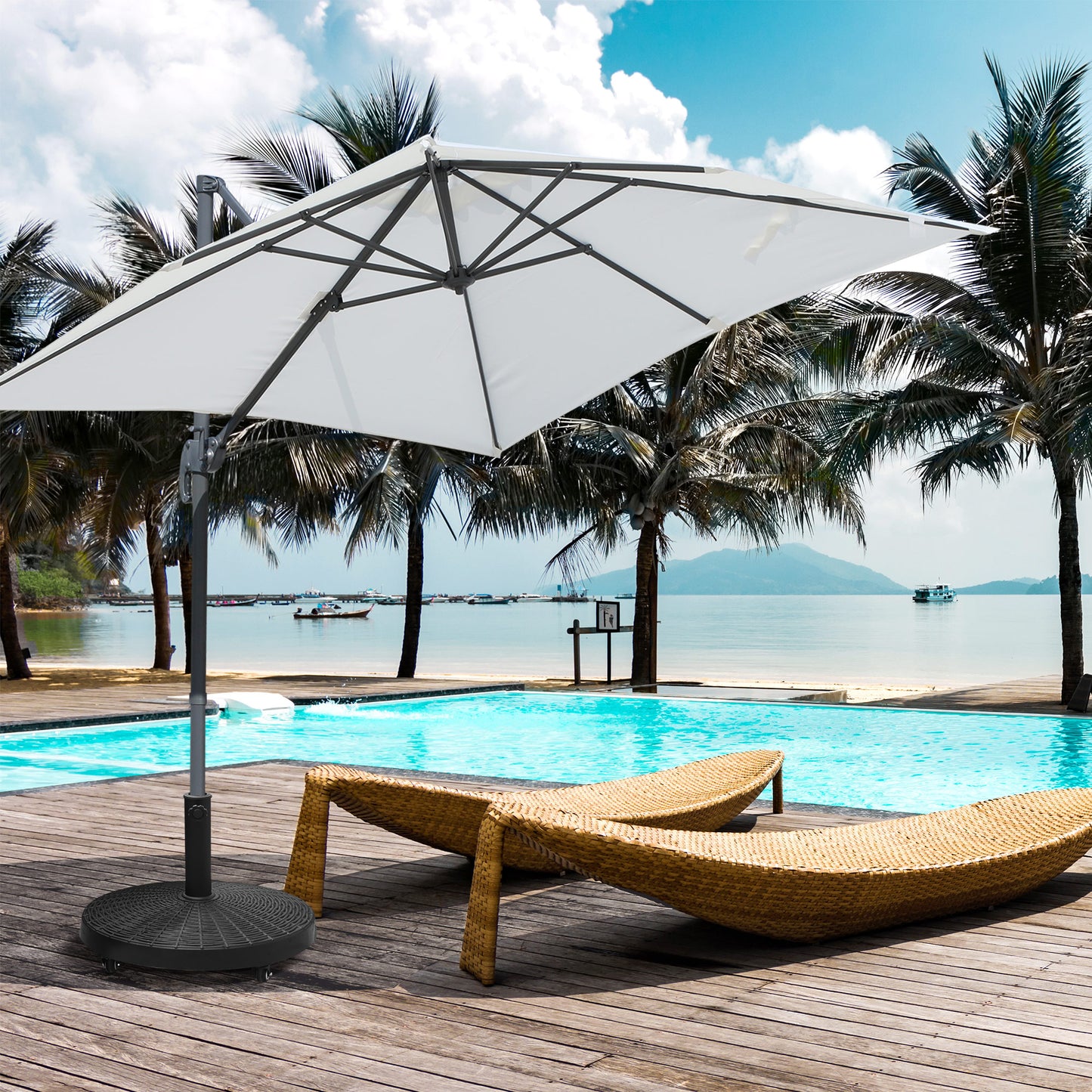 20.5" Round Parasol Base Resin Patio Umbrella Base Garden Parasol Holder Outdoor Offset Weight Stand with Wheels Black