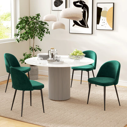 Set of 2 Mid-Back Dining Chair, Mid-Back Velvet-touch Upholstery Kitchen Chair for Living Room Dining Room, Green