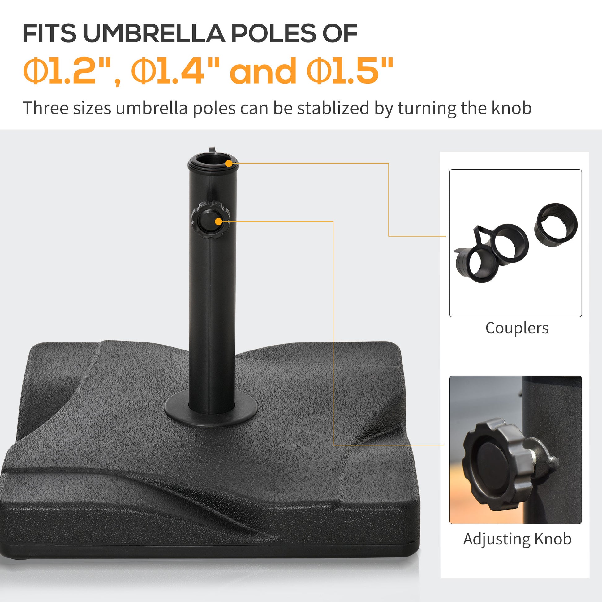 44lbs Square Cement Patio Umbrella Base Stand, Outdoor Garden Parasol Base Umbrella Weight Stand Holder Fits Φ1.3", Φ1.5