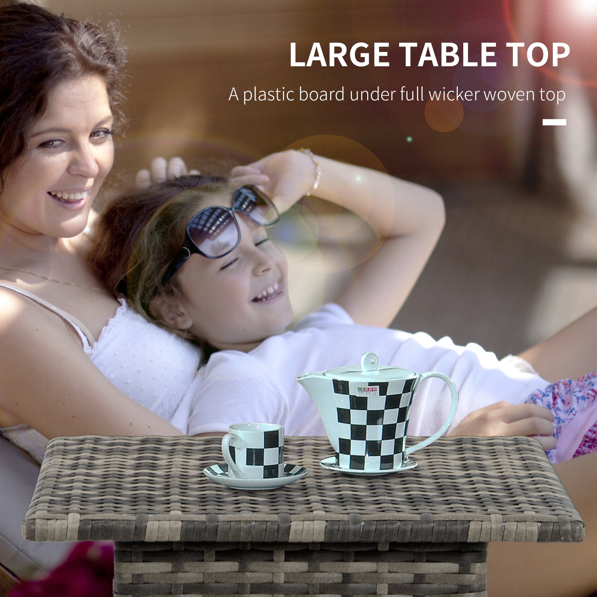 20" Patio Wicker Coffee Table, Outdoor Coffee Table with Plastic Board Underneath the Woven Tabletop for Patio, Garden, 