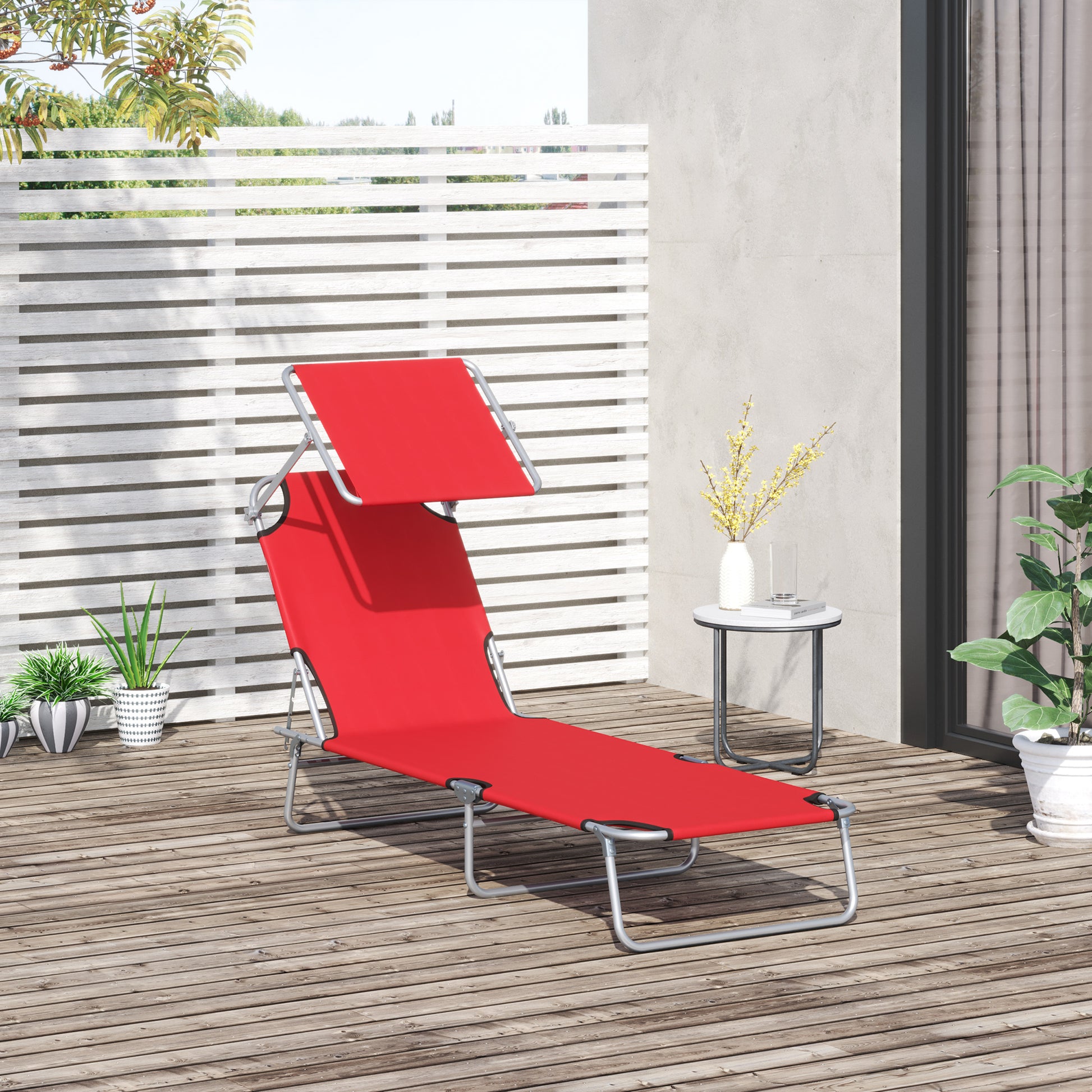 Outdoor Lounge Chair, Adjustable Folding Chaise Lounge, Tanning Chair with Sun Shade for Beach, Camping, Hiking, Backyar