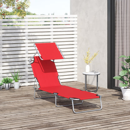 Outdoor Lounge Chair, Adjustable Folding Chaise Lounge, Tanning Chair with Sun Shade for Beach, Camping, Hiking, Backyar