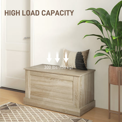31.5 Inches Storage Chest, Storage Trunk with Safety Hinge, Wooden Box for Living Room, Natural Wood Grain