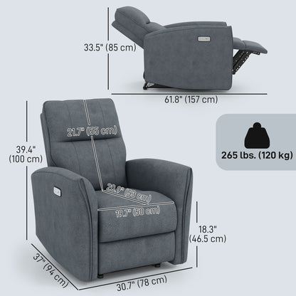 Power Recliner Chair, Dyed Fabric (Like Leathaire) Upholstered Recliner Chair with USB Ports, Footrest, Charcoal Grey