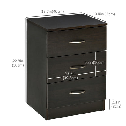Bedside Table with 3 Drawers, Modern Wood Nightstand, Side Table with Anti-tipping Design for Bedroom, Set of 2, Dark Br