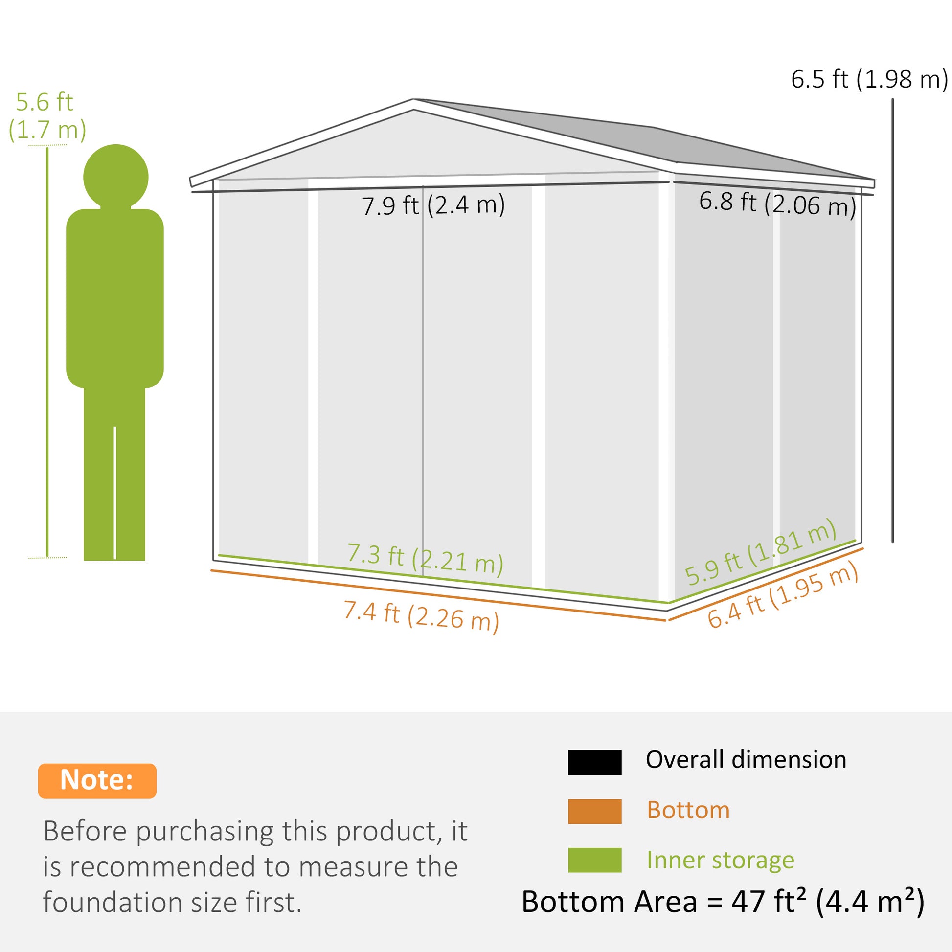 8' x 7' Outdoor Storage Shed, Easy to Assemble, Upgraded Galvanized Metal Garden Shed with Lockable Doors, Floor Frame a