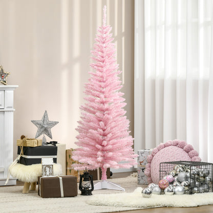 5FT Artificial Christmas Tree, Pencil Christmas Tree with Realistic Branches, Stable Stand, Pink