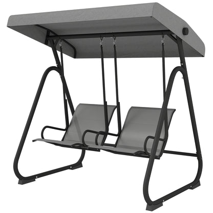 Patio Swing Chair w/Adjustable Canopy Outdoor Porch Swing w/Dual Independent Seats 2-Seat Grey
