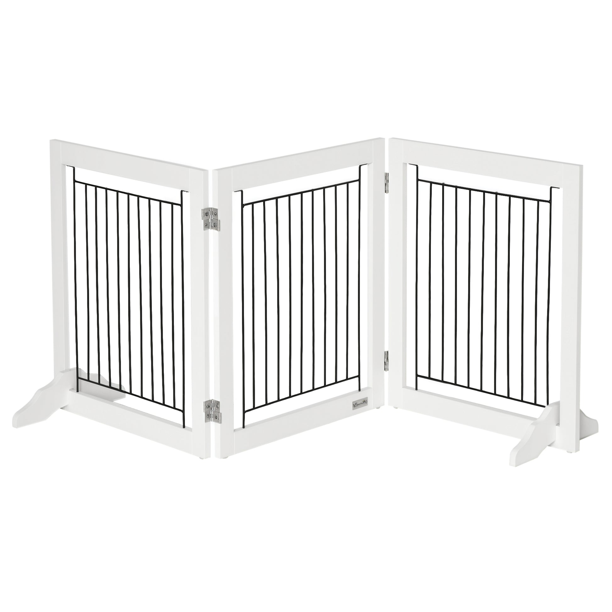 Freestanding Pet Gate, Folding Dog Gate with 2 Support Feet, 24" High, 3 Panels, for Small Dogs, Indoor Use - White