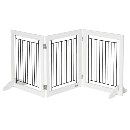 Freestanding Pet Gate, Folding Dog Gate with 2 Support Feet, 24" High, 3 Panels, for Small Dogs, Indoor Use - White