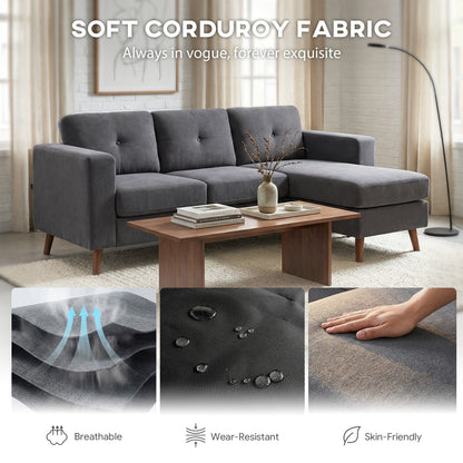 Sectional Sofa with Changeable Chaise Lounge, 3 Seat L-Shaped Small Space Sofa, Upholstered Couch for Small Space, Dark 