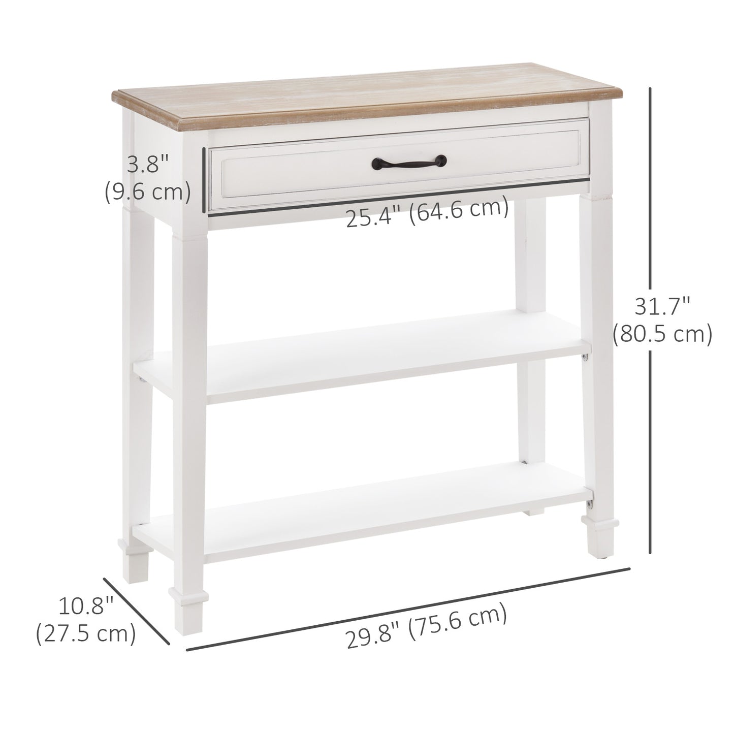 30" Console Table, Modern Narrow Entryway Table with Drawer and 2 Shelves, Sofa Table for Living Room, Hallway, White