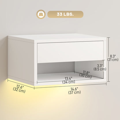 Floating Bedside Table Set of 2 with RGB LED Lights App Control