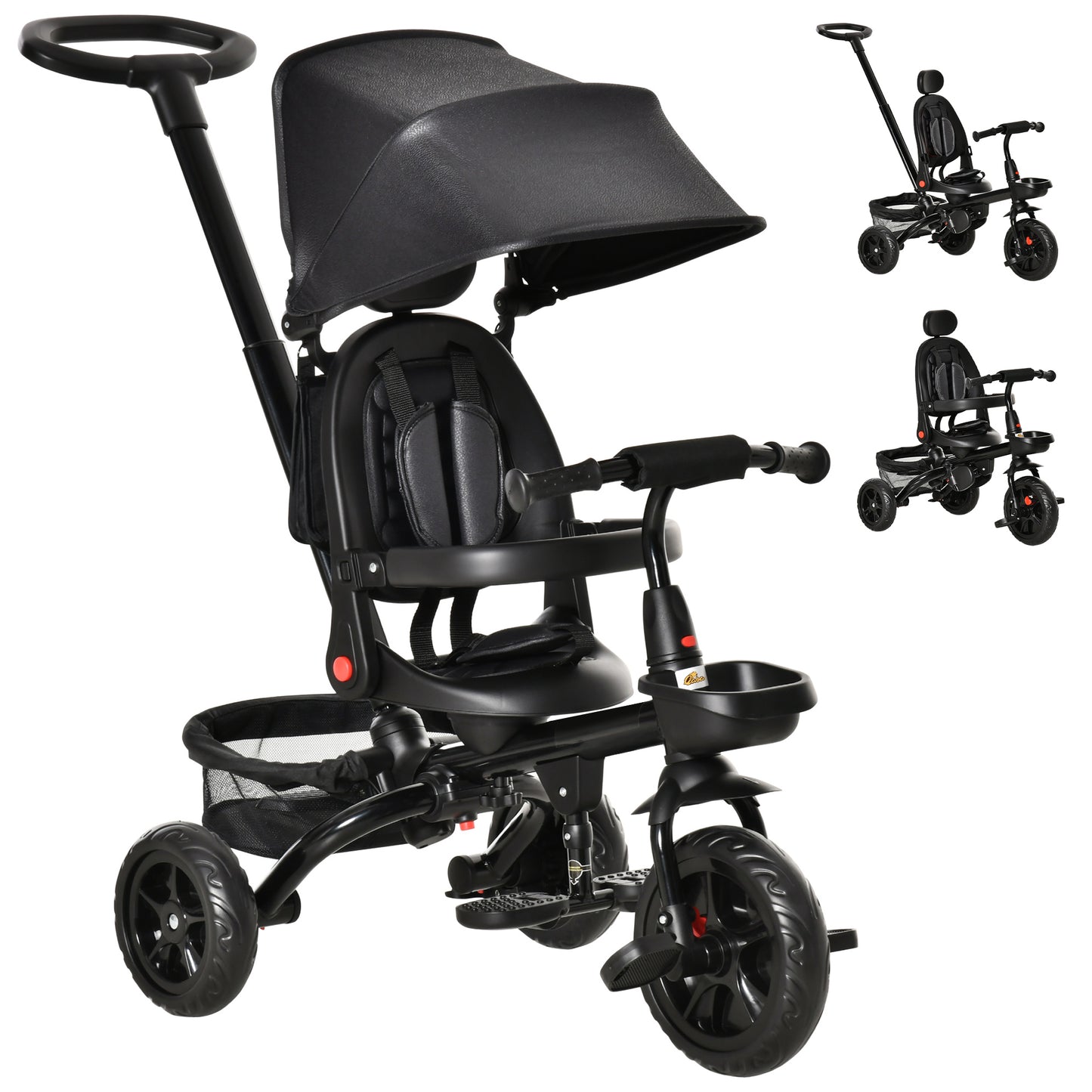 Qaba Tricycle for Toddler 5 in 1 Kids Trike, Foldable Converts Stroller to Toddler Bike, Adjustable Backrest & Curved Ca