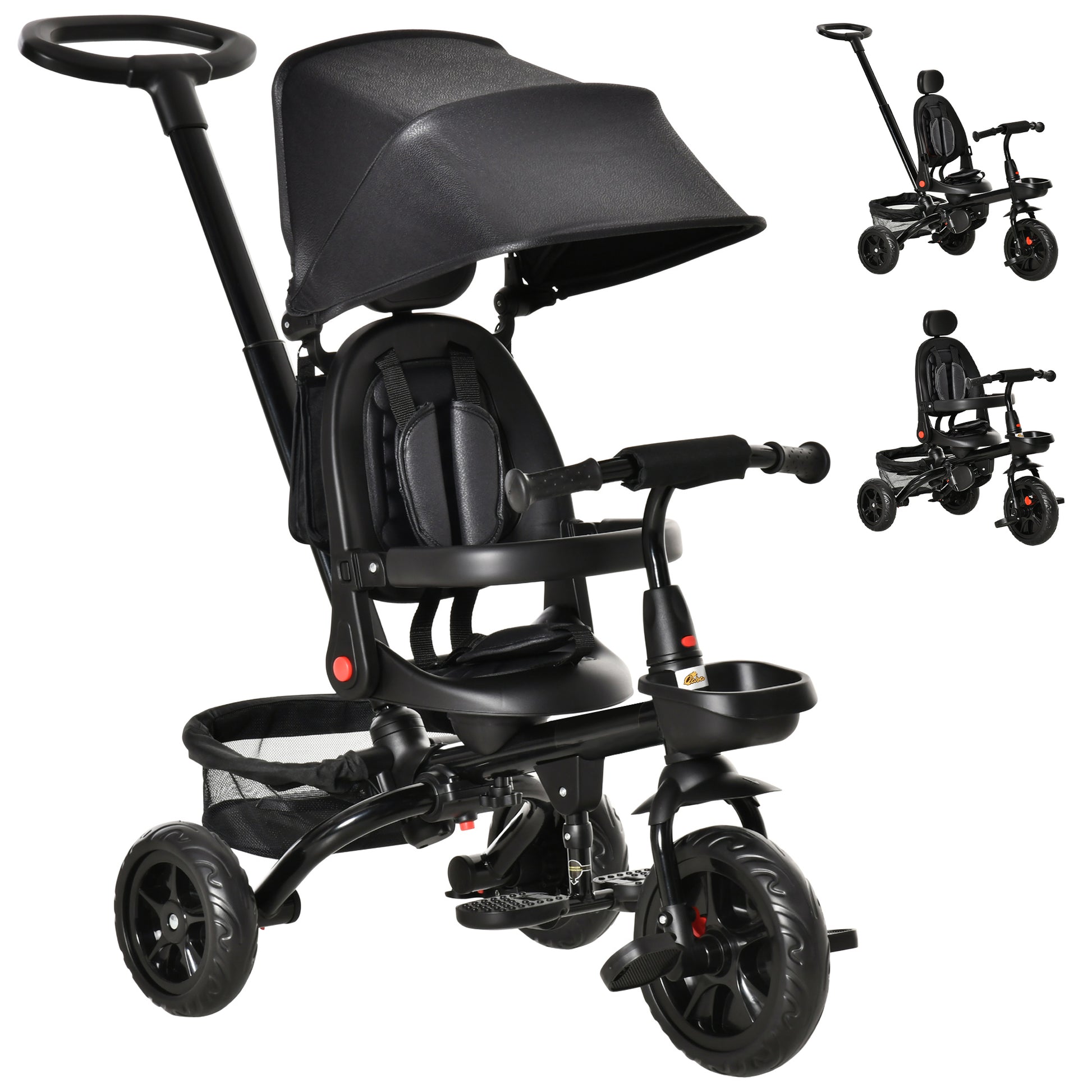 Qaba Tricycle for Toddler 5 in 1 Kids Trike, Foldable Converts Stroller to Toddler Bike, Adjustable Backrest & Curved Ca