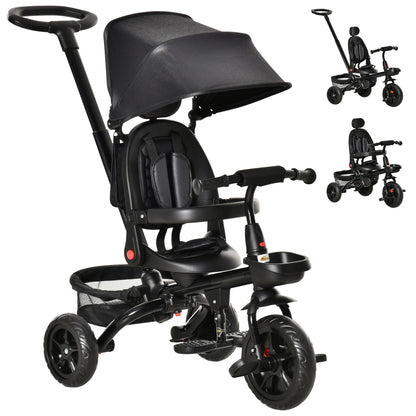 Qaba Tricycle for Toddler 5 in 1 Kids Trike, Foldable Converts Stroller to Toddler Bike, Adjustable Backrest & Curved Ca