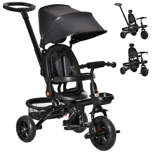 Qaba Tricycle for Toddler 5 in 1 Kids Trike, Foldable Converts Stroller to Toddler Bike, Adjustable Backrest & Curved Ca