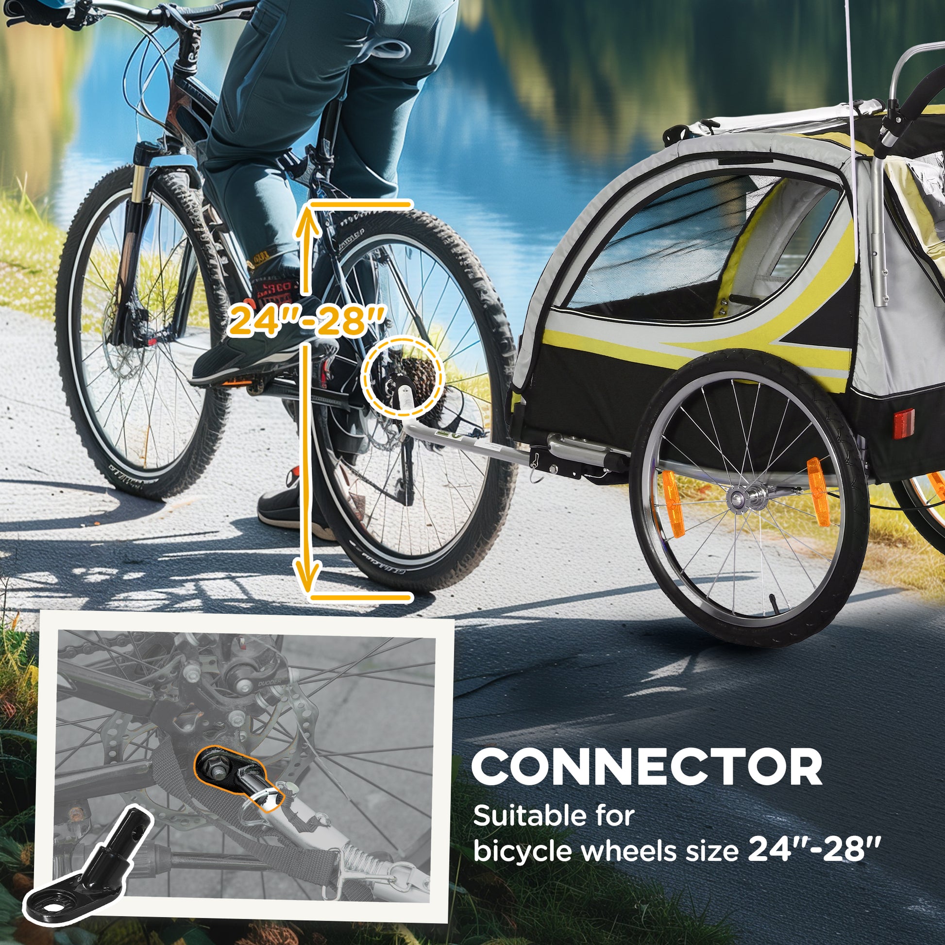 VarietyKart 2 Seat Bike Trailer for Kids 2-in-1 Double Baby Stroller with Handbrake, Rubber Wheels, 5 Point Harness, Wat