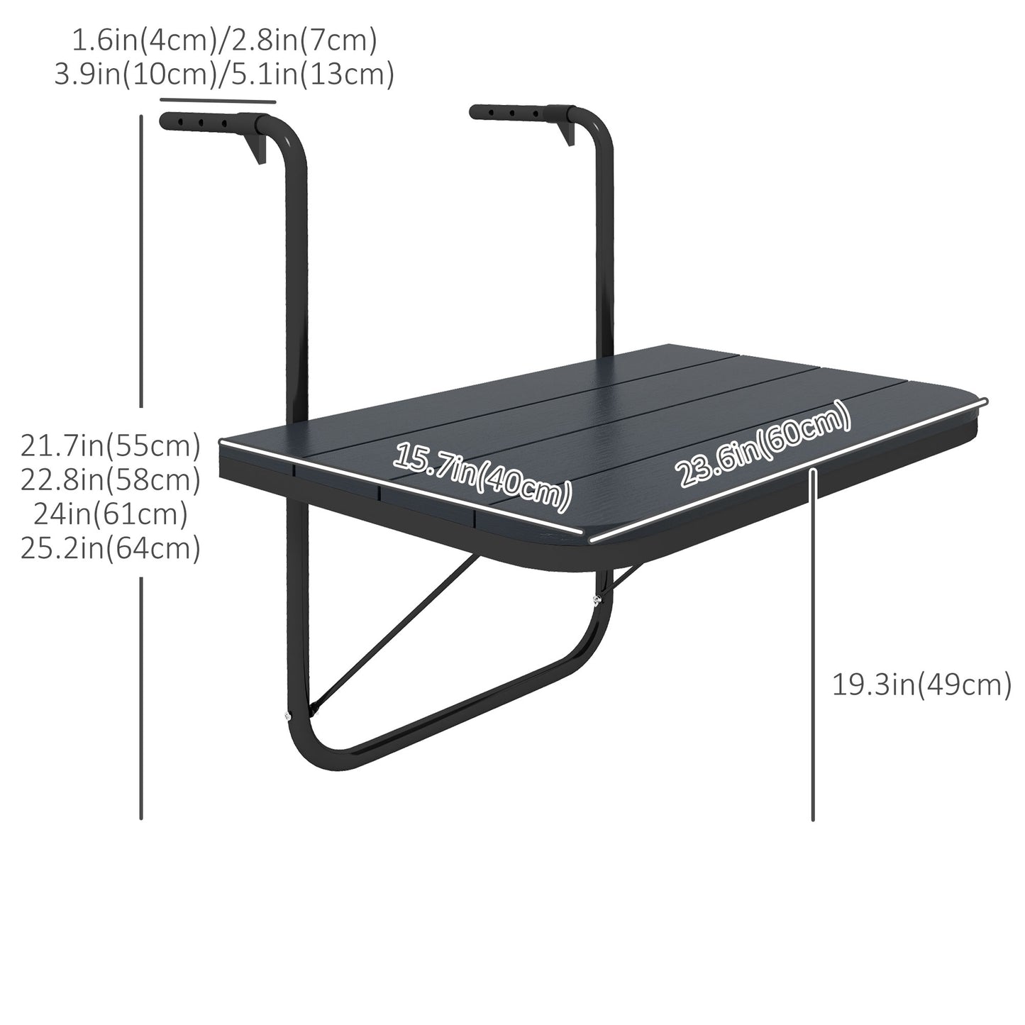 Outdoor Hanging Table, Adjustable Balcony Railing Table, Aluminum Mounting Wall Desk Rack, Foldable Outdoor Flower Stand