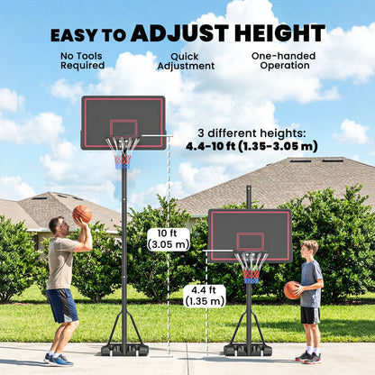 Soozier Portable Basketball Hoop Outdoor, 4.4-10ft Adjustable Height Basketball Goal with Wheels, Fillable Base