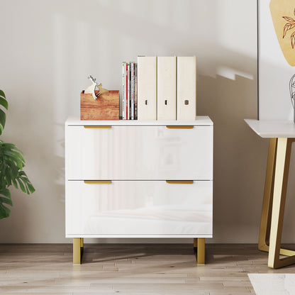 Lateral File Cabinet with 2 Drawers, Modern Filing Cabinet for Letter/A4/Legal Size Files, High Gloss White
