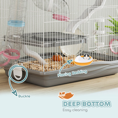 3-Tier Hamster Cage, Portable Gerbil Cage with Exercise Wheels, Water Bottle, Food Dish, for Dwarf Hamsters, Mouse, Grey