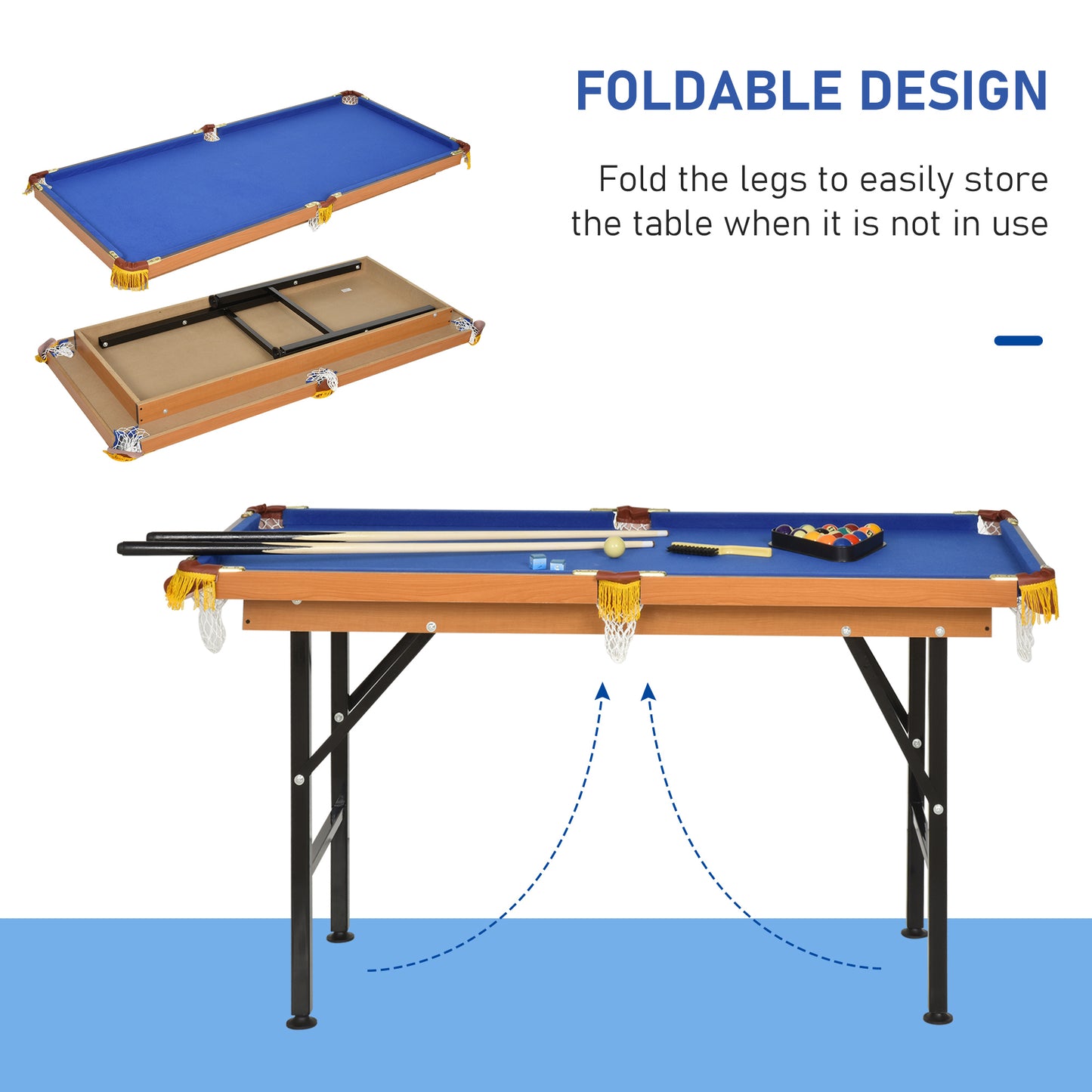 Soozier 55" Mini Pool Table Portable Billiard Table Includes Cues, Ball, Chalk, Rack, Blue