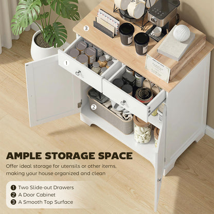 Sideboard Buffet Cabinet with Storage, 27" Kitchen Cabinet with Adjustable Shelf, 2 Drawers and 2 Doors, Coffee Bar Cabi