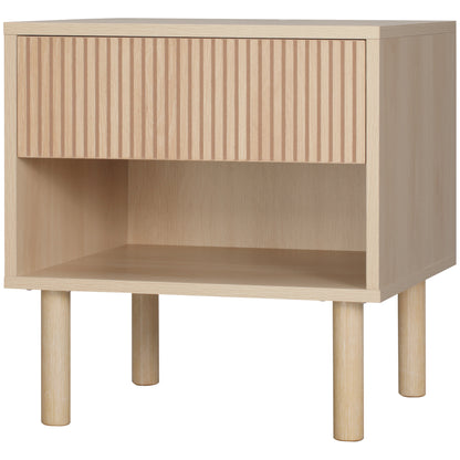 Modern Bedside Table with Drawer and Open Shelf, Sofa Side Table for Bedroom Living Room, Natural