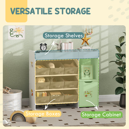 Qaba Toy Storage Organizer with 9 Non-Woven Fabric Boxes, Storage Cabinet & Shelves, for Kids Room, Nursery, Playroom Wh