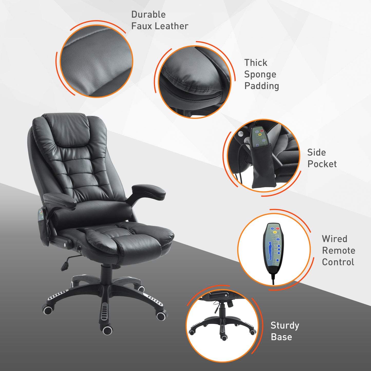 Executive Office Chairs Heated Massage High Back Reclining Office Chair Swivel Leather Adjustable Vibrating Furniture Bl