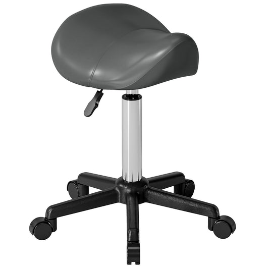 Saddle Stool, Adjustable Rolling Stool, Grey