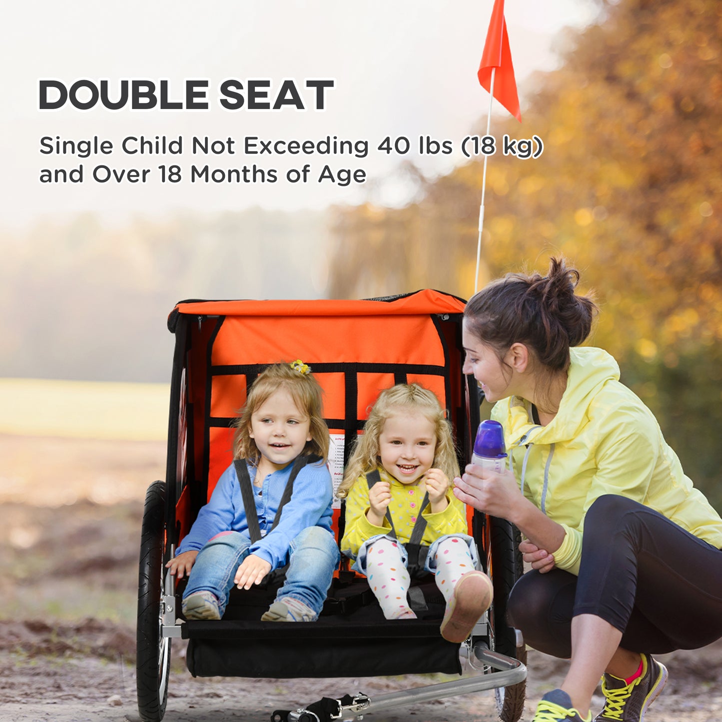 VarietyKart 2-Seat Child Bike Trailer for Kids with a Strong Steel Frame, 5-Point Safety Harnesses, & Comfortable Seat, 