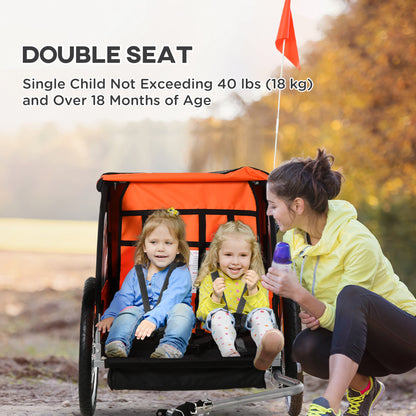VarietyKart 2-Seat Child Bike Trailer for Kids with a Strong Steel Frame, 5-Point Safety Harnesses, & Comfortable Seat, 