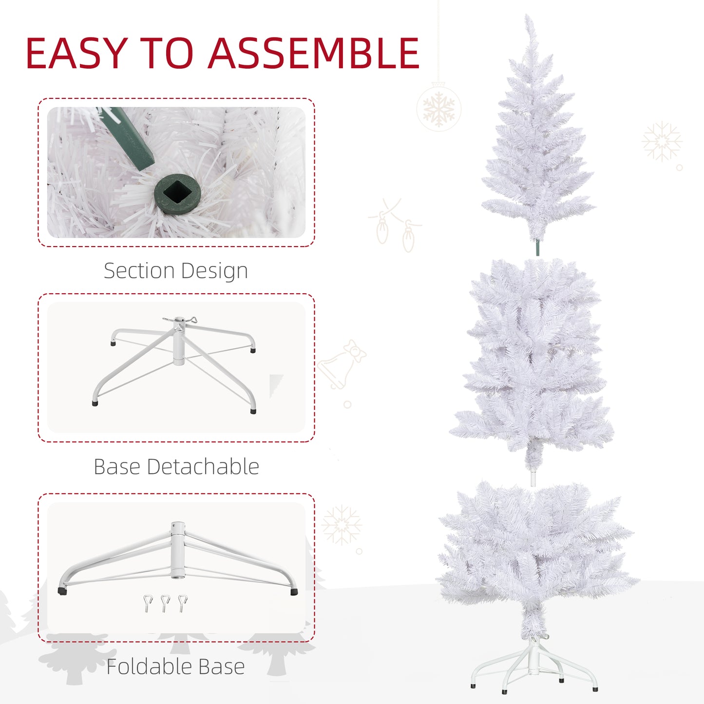 6ft Tall Pencil Artificial Christmas Tree with 479 Branch Tips with Steel Base, White
