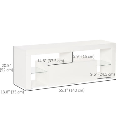 TV Stand for 55-Inch TVs, High Gloss TV Bench with LED Lights, Remote Control, Storage Drawer and Shelves, Entertainment