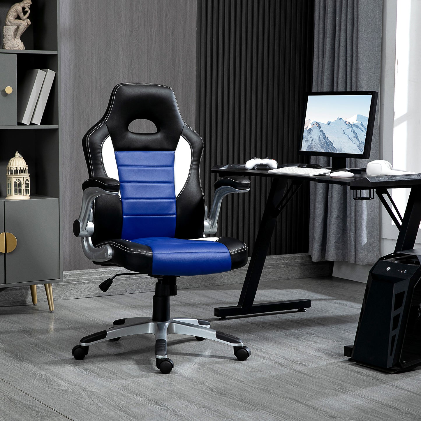Racing Gaming Chair PU Leather Office Chair Executive Computer Desk Chair with Adjustable Height, Flip Up Armrest, Swive